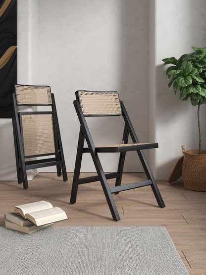Manhattan Comfort - Pullman Dining Folding Chair with American Ash Wood Legs in Black and Natural Cane - Set of 2 - DCCA08-BK veiw 10
