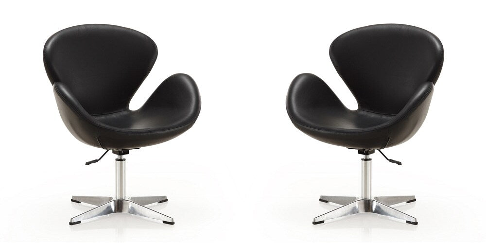 Manhattan Comfort - Raspberry Faux Leather Accent Chair with Metal Legs in Black and Polished Chrome - Set of 2 - 2-AC038-BK veiw 1