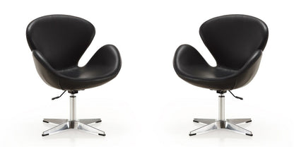 Manhattan Comfort - Raspberry Faux Leather Accent Chair with Metal Legs in Black and Polished Chrome - Set of 2 - 2-AC038-BK veiw 1