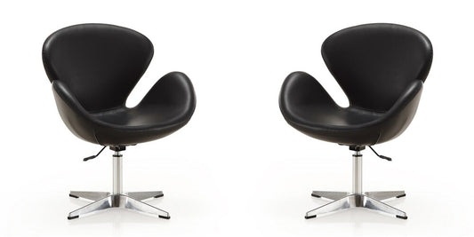 Manhattan Comfort - Raspberry Faux Leather Accent Chair with Metal Legs in Black and Polished Chrome - Set of 2 - 2-AC038-BK veiw 1