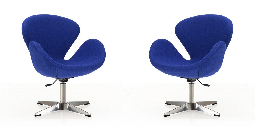 Manhattan Comfort - Raspberry Wool Blend Accent Chair with Metal Legs in Blue and Polished Chrome - Set of 2 - 2-AC038-BL veiw 1