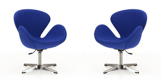 Manhattan Comfort - Raspberry Wool Blend Accent Chair with Metal Legs in Blue and Polished Chrome - Set of 2 - 2-AC038-BL veiw 1