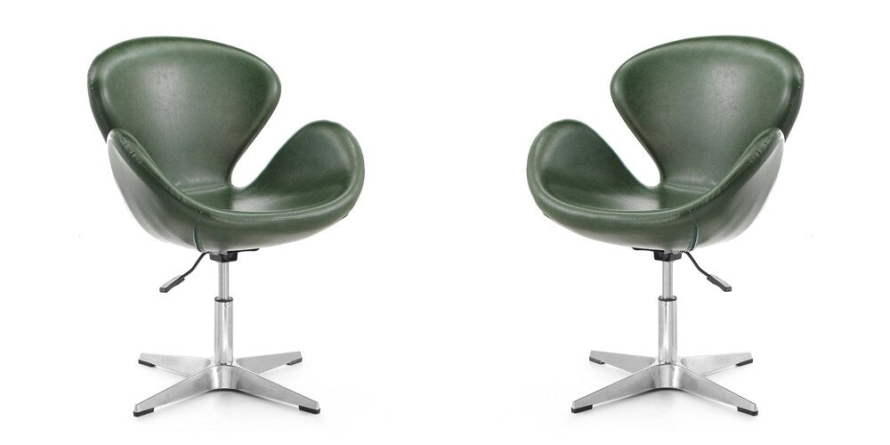 Manhattan Comfort - Raspberry Faux Leather Accent Chair with Metal Legs in Forest Green and Polished Chrome - Set of 2 - 2-AC038-FG veiw 1