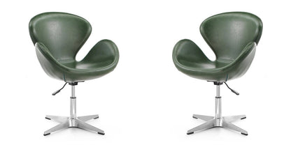 Manhattan Comfort - Raspberry Faux Leather Accent Chair with Metal Legs in Forest Green and Polished Chrome - Set of 2 - 2-AC038-FG veiw 1