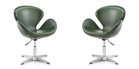 Manhattan Comfort - Raspberry Faux Leather Accent Chair with Metal Legs in Forest Green and Polished Chrome - Set of 2 - 2-AC038-FG veiw 1