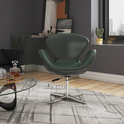 Manhattan Comfort - Raspberry Faux Leather Accent Chair with Metal Legs in Forest Green and Polished Chrome - Set of 2 - 2-AC038-FG veiw 7