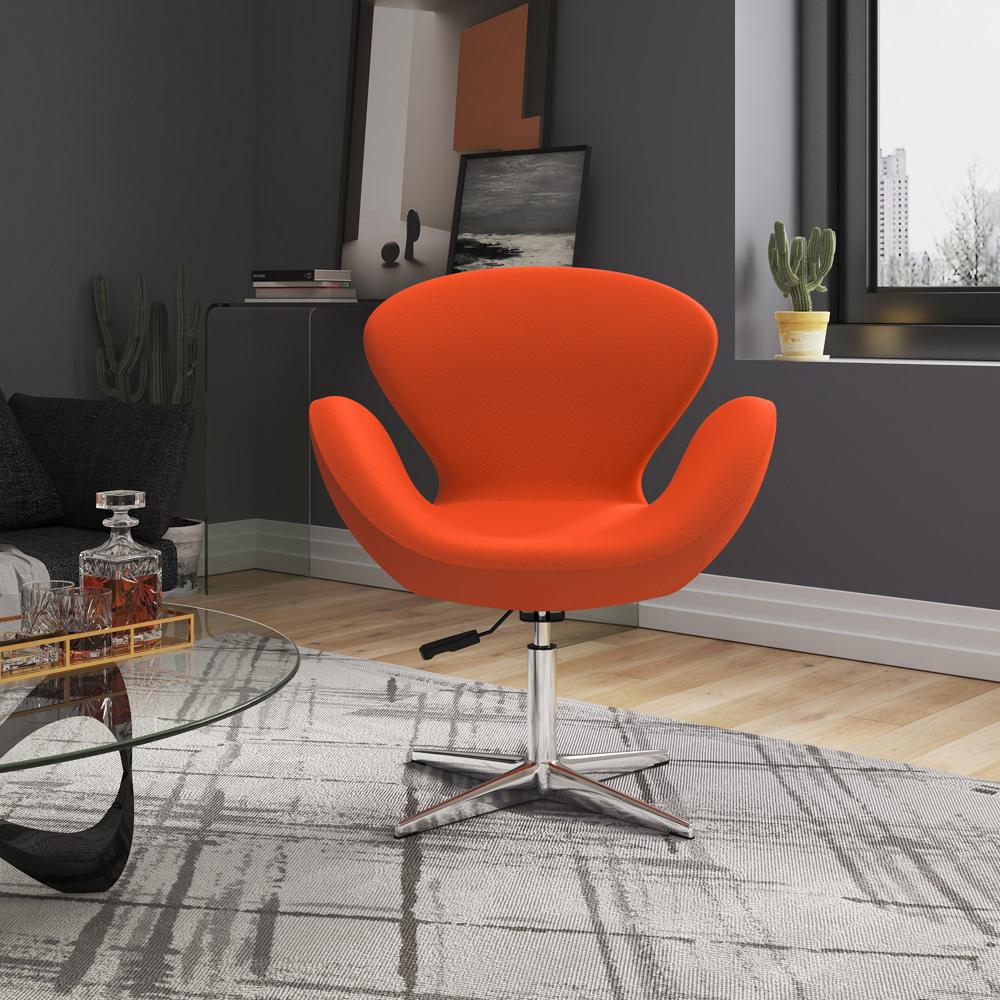 Manhattan Comfort - Raspberry Wool Blend Accent Chair with Metal Legs in Orange and Polished Chrome - Set of 2 - 2-AC038-OR veiw 4
