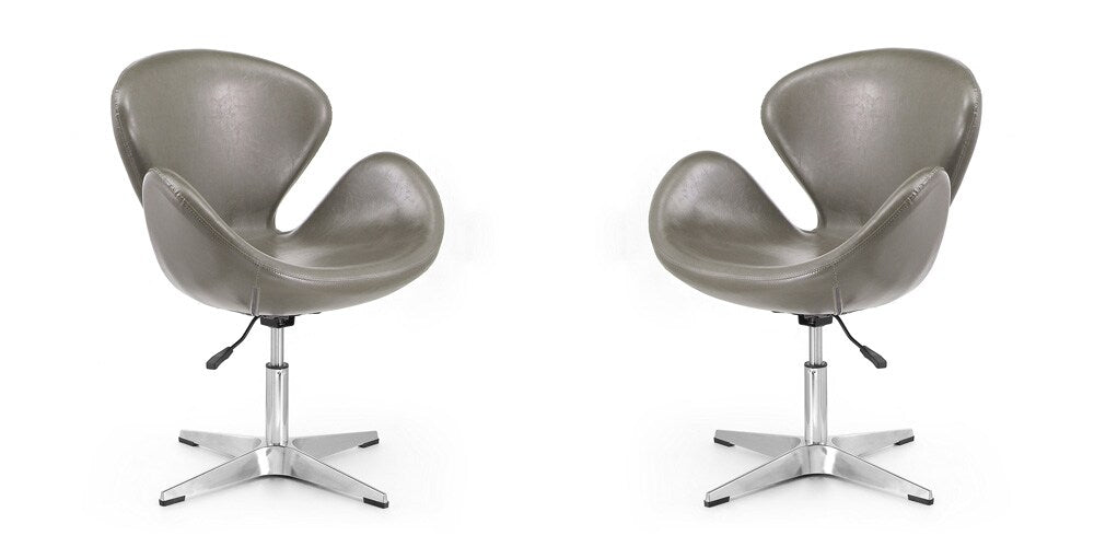 Manhattan Comfort - Raspberry Faux Leather Accent Chair with Metal Legs in Pebble and Polished Chrome - Set of 2 - 2-AC038-PE veiw 1