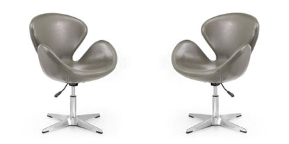 Manhattan Comfort - Raspberry Faux Leather Accent Chair with Metal Legs in Pebble and Polished Chrome - Set of 2 - 2-AC038-PE veiw 1