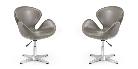 Manhattan Comfort - Raspberry Faux Leather Accent Chair with Metal Legs in Pebble and Polished Chrome - Set of 2 - 2-AC038-PE veiw 1