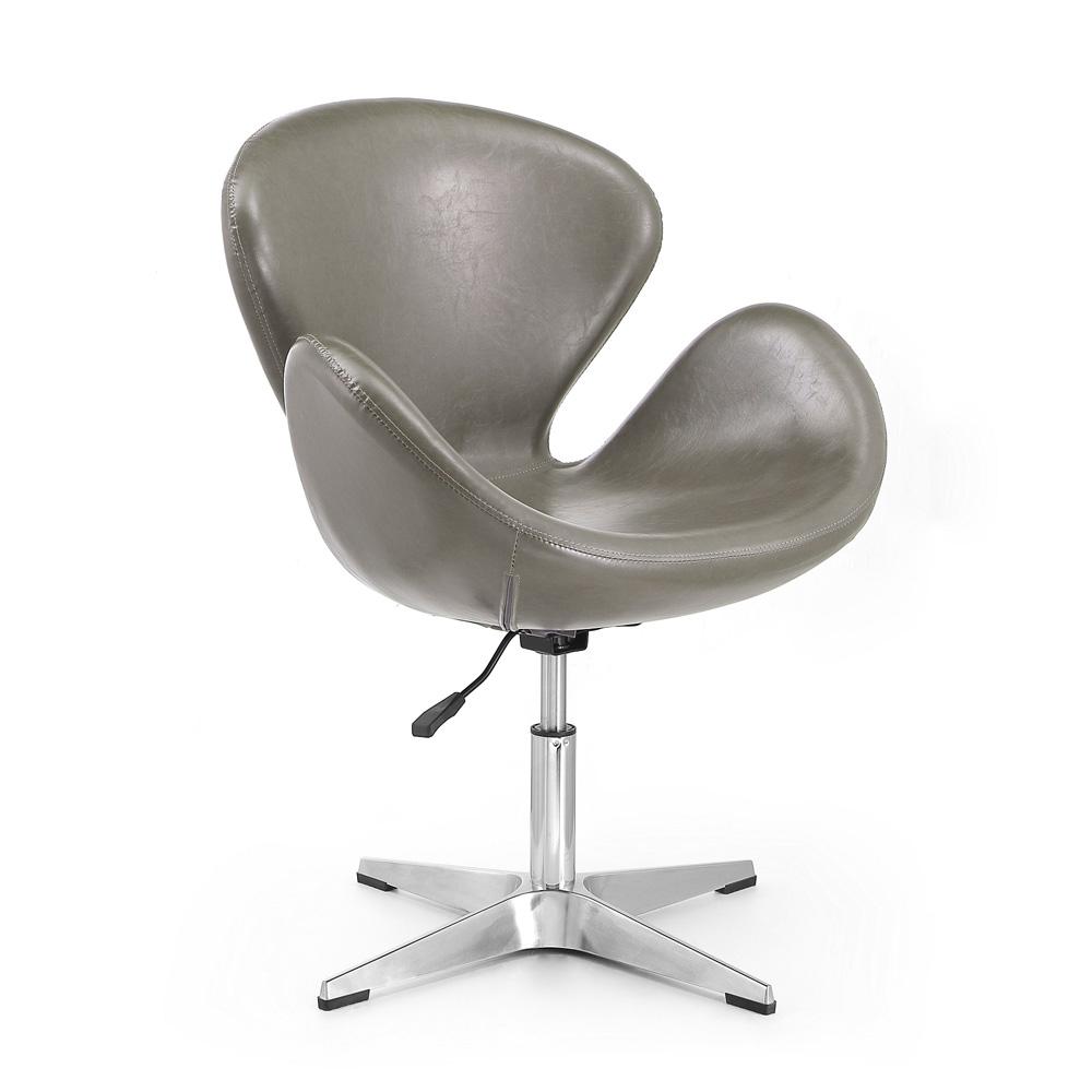 Manhattan Comfort - Raspberry Faux Leather Accent Chair with Metal Legs in Pebble and Polished Chrome - Set of 2 - 2-AC038-PE veiw 2