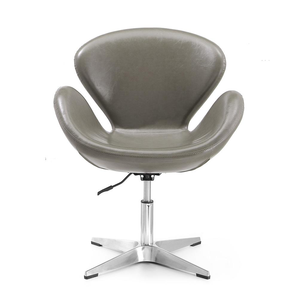 Manhattan Comfort - Raspberry Faux Leather Accent Chair with Metal Legs in Pebble and Polished Chrome - Set of 2 - 2-AC038-PE veiw 3