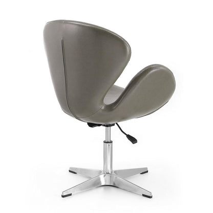 Manhattan Comfort - Raspberry Faux Leather Accent Chair with Metal Legs in Pebble and Polished Chrome - Set of 2 - 2-AC038-PE veiw 4
