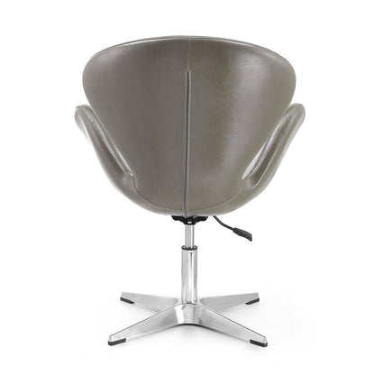 Manhattan Comfort - Raspberry Faux Leather Accent Chair with Metal Legs in Pebble and Polished Chrome - Set of 2 - 2-AC038-PE veiw 6