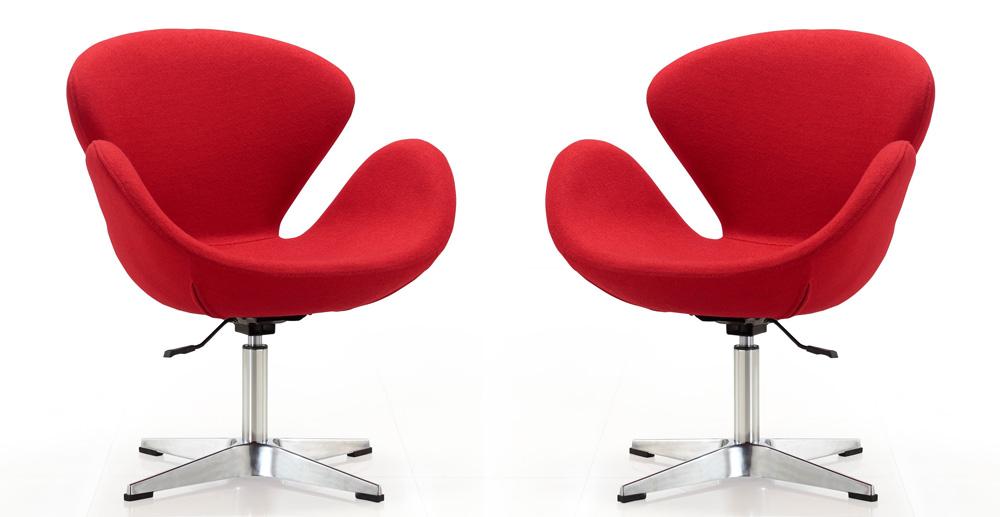 Manhattan Comfort - Raspberry Wool Blend Accent Chair with Metal Legs in Red and Polished Chrome - Set of 2 - 2-AC038-RD veiw 1