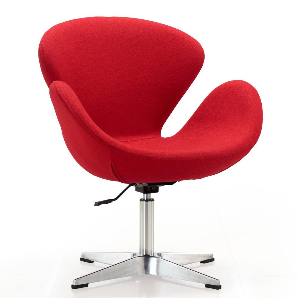 Manhattan Comfort - Raspberry Wool Blend Accent Chair with Metal Legs in Red and Polished Chrome - Set of 2 - 2-AC038-RD veiw 2