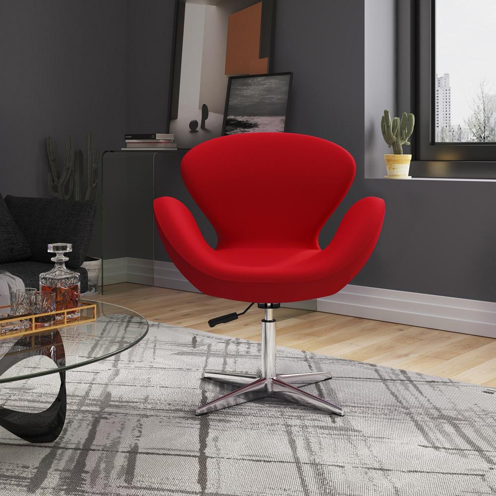 Manhattan Comfort - Raspberry Wool Blend Accent Chair with Metal Legs in Red and Polished Chrome - Set of 2 - 2-AC038-RD veiw 6