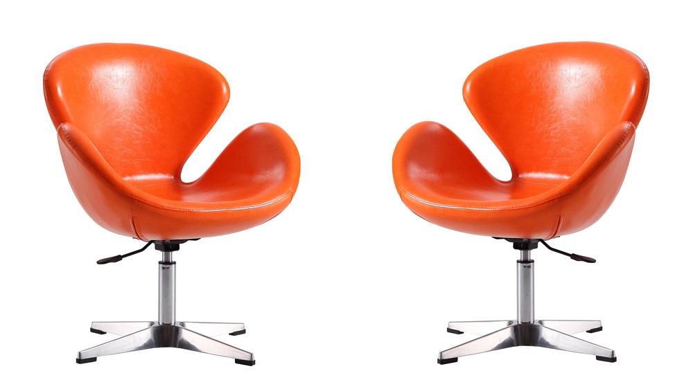 Manhattan Comfort - Raspberry Faux Leather Accent Chair with Metal Legs in Tangerine and Polished Chrome - Set of 2 - 2-AC038-TR veiw 1