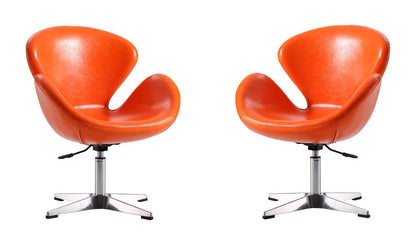 Manhattan Comfort - Raspberry Faux Leather Accent Chair with Metal Legs in Tangerine and Polished Chrome - Set of 2 - 2-AC038-TR veiw 1