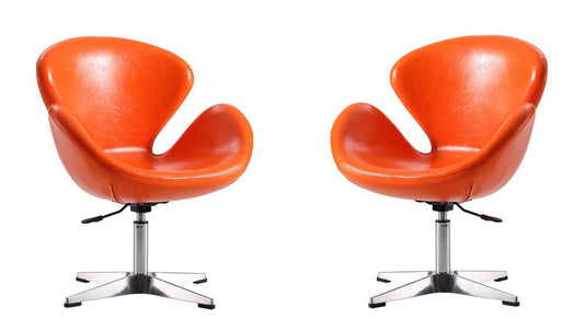 Manhattan Comfort - Raspberry Faux Leather Accent Chair with Metal Legs in Tangerine and Polished Chrome - Set of 2 - 2-AC038-TR veiw 1