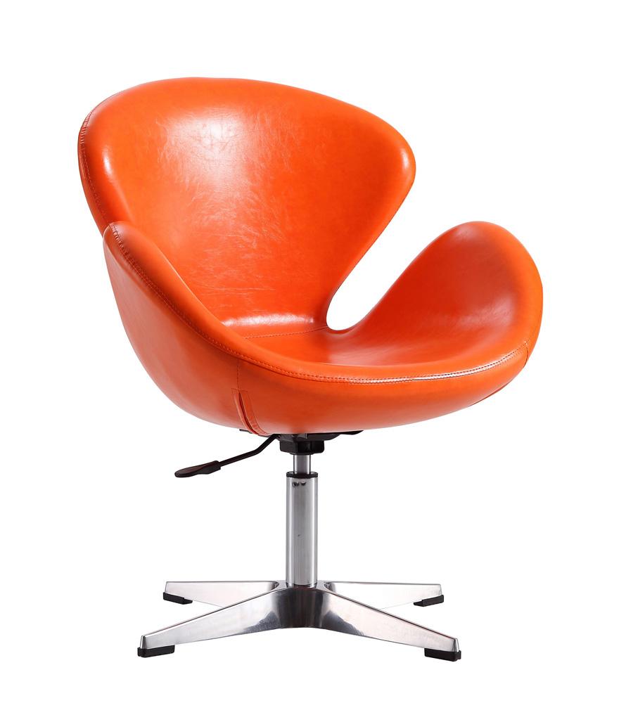 Manhattan Comfort - Raspberry Faux Leather Accent Chair with Metal Legs in Tangerine and Polished Chrome - Set of 2 - 2-AC038-TR veiw 2
