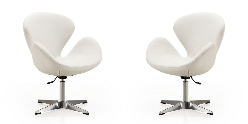 Manhattan Comfort - Raspberry Faux Leather Accent Chair with Metal Legs in White and Polished Chrome - Set of 2 - 2-AC038-WH veiw 1