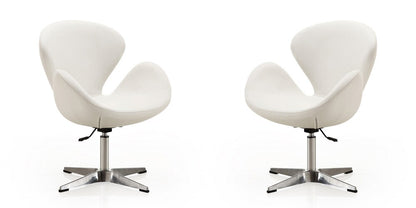 Manhattan Comfort - Raspberry Faux Leather Accent Chair with Metal Legs in White and Polished Chrome - Set of 2 - 2-AC038-WH veiw 1