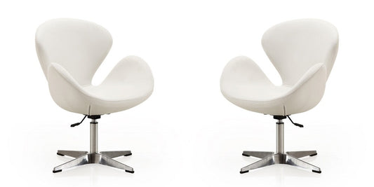 Manhattan Comfort - Raspberry Faux Leather Accent Chair with Metal Legs in White and Polished Chrome - Set of 2 - 2-AC038-WH veiw 1
