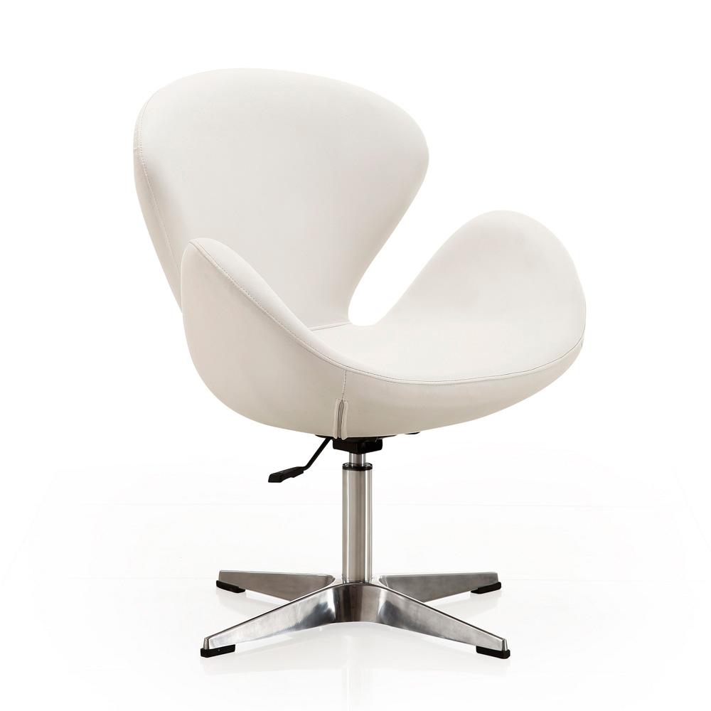 Manhattan Comfort - Raspberry Faux Leather Accent Chair with Metal Legs in White and Polished Chrome - Set of 2 - 2-AC038-WH veiw 2