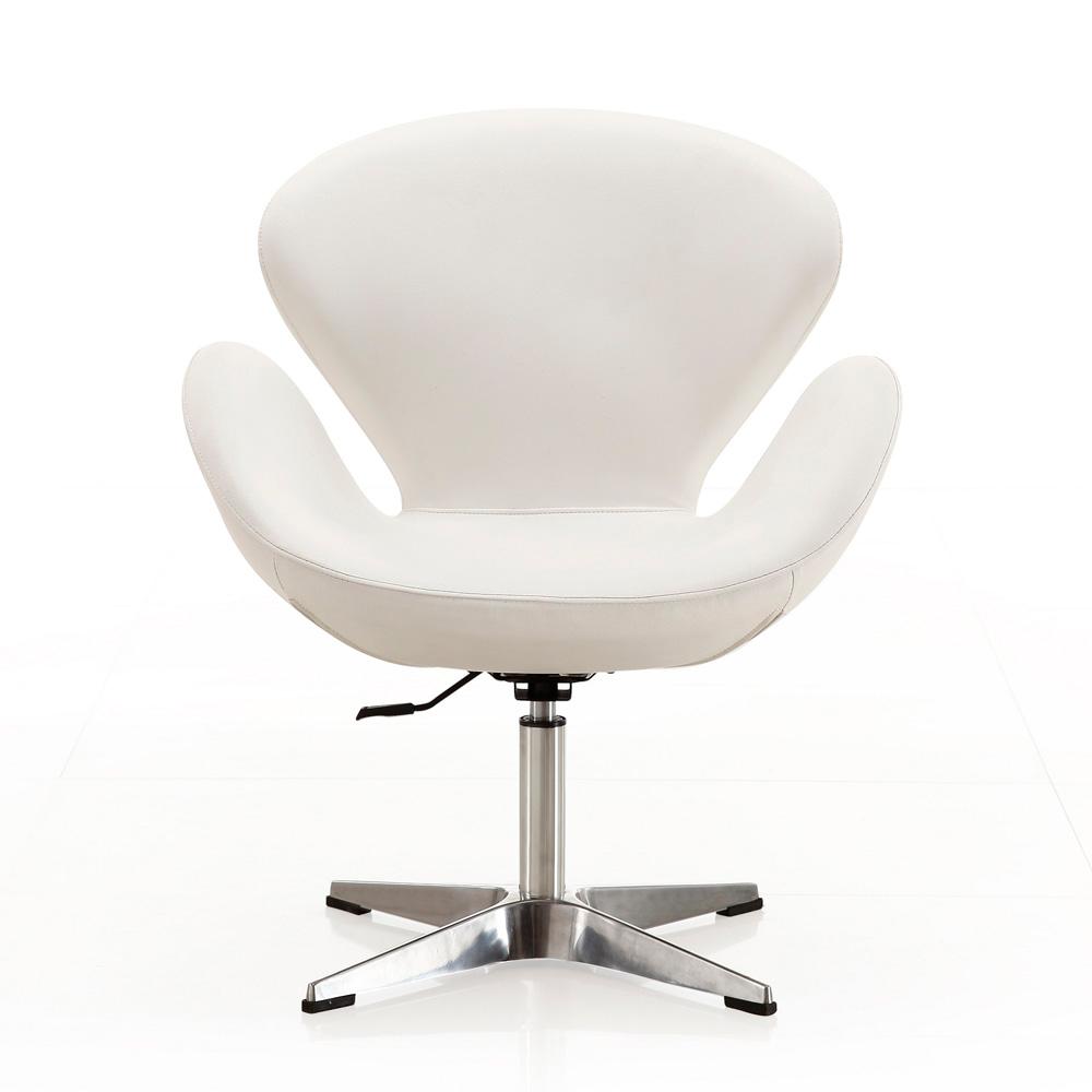 Manhattan Comfort - Raspberry Faux Leather Accent Chair with Metal Legs in White and Polished Chrome - Set of 2 - 2-AC038-WH veiw 3