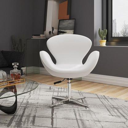 Manhattan Comfort - Raspberry Faux Leather Accent Chair with Metal Legs in White and Polished Chrome - Set of 2 - 2-AC038-WH veiw 6