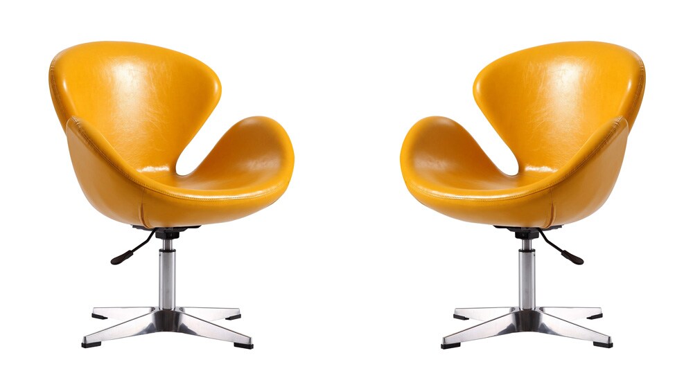 Manhattan Comfort - Raspberry Faux Leather Accent Chair with Metal Legs in Yellow and Polished Chrome - Set of 2 - 2-AC038-YL veiw 1