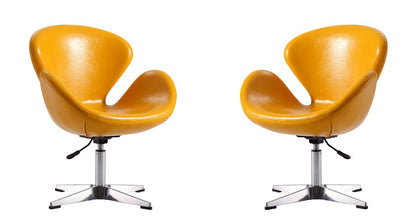Manhattan Comfort - Raspberry Faux Leather Accent Chair with Metal Legs in Yellow and Polished Chrome - Set of 2 - 2-AC038-YL veiw 1