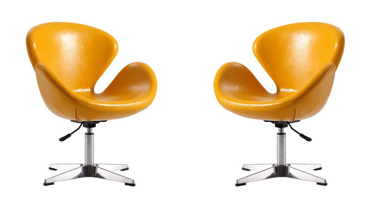 Manhattan Comfort - Raspberry Faux Leather Accent Chair with Metal Legs in Yellow and Polished Chrome - Set of 2 - 2-AC038-YL veiw 1