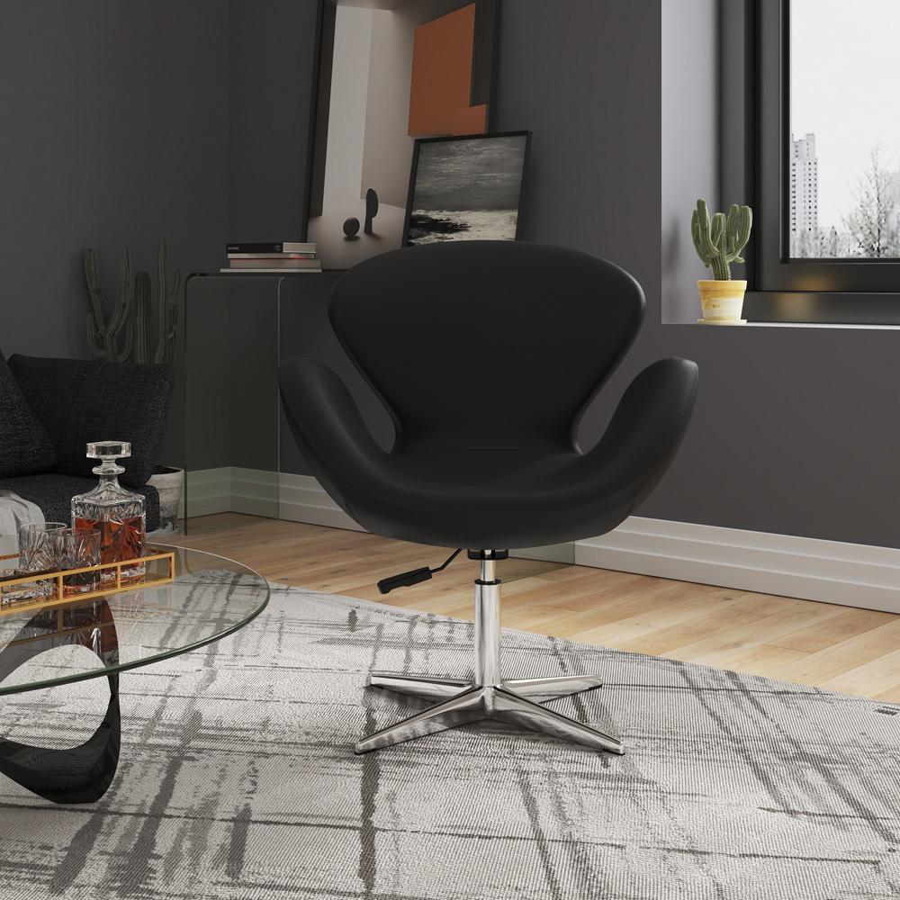 Manhattan Comfort - Raspberry Faux Leather Accent Chair with Metal Legs in Black and Polished Chrome - AC038-BK veiw 5