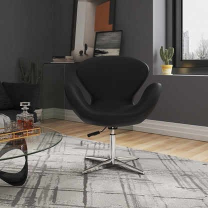 Manhattan Comfort - Raspberry Faux Leather Accent Chair with Metal Legs in Black and Polished Chrome - AC038-BK veiw 5