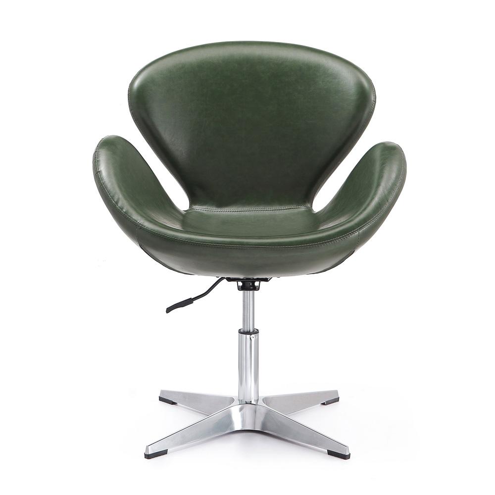 Manhattan Comfort - Raspberry Faux Leather Accent Chair with Metal Legs in Forest Green and Polished Chrome - AC038-FG veiw 2