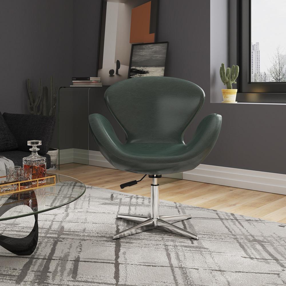 Manhattan Comfort - Raspberry Faux Leather Accent Chair with Metal Legs in Forest Green and Polished Chrome - AC038-FG veiw 6