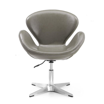 Manhattan Comfort - Raspberry Faux Leather Accent Chair with Metal Legs in Pebble and Polished Chrome - AC038-PE veiw 2