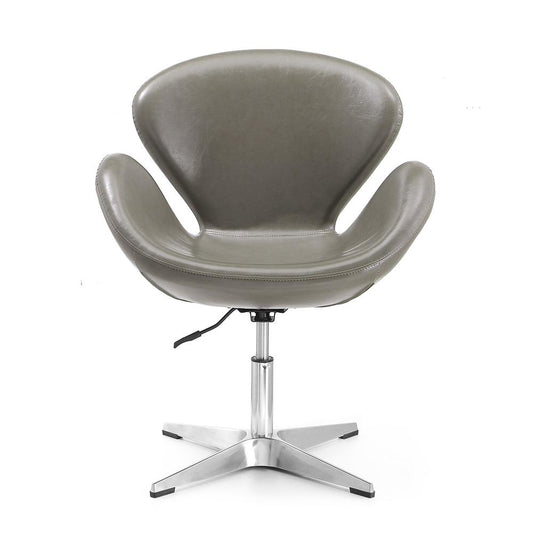 Manhattan Comfort - Raspberry Faux Leather Accent Chair with Metal Legs in Pebble and Polished Chrome - AC038-PE veiw 2