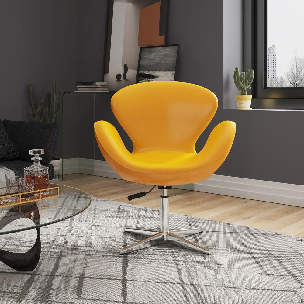 Manhattan Comfort - Raspberry Faux Leather Accent Chair with Metal Legs in Yellow and Polished Chrome - AC038-YL veiw 6