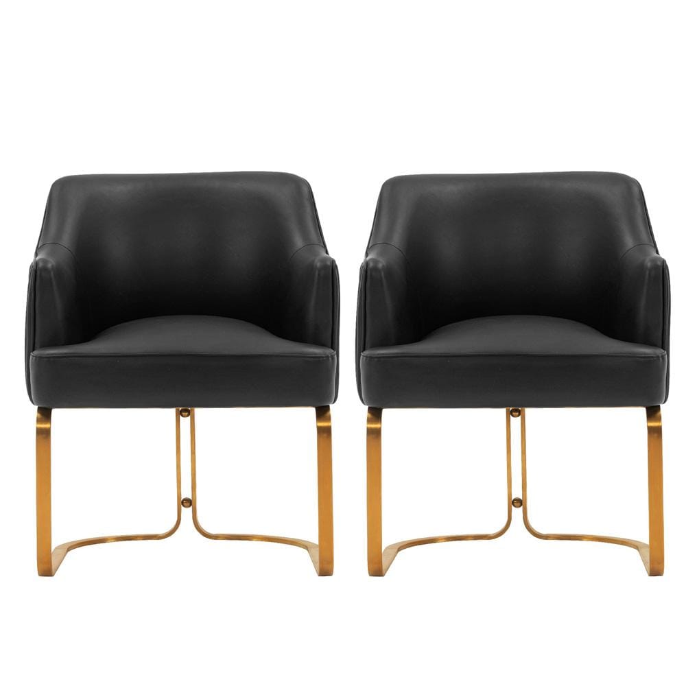 Manhattan Comfort - Raya Leatherette Dining Armchair with Stainless Steel Legs in Black - Set of 2 - 2-DC078-BK veiw 1