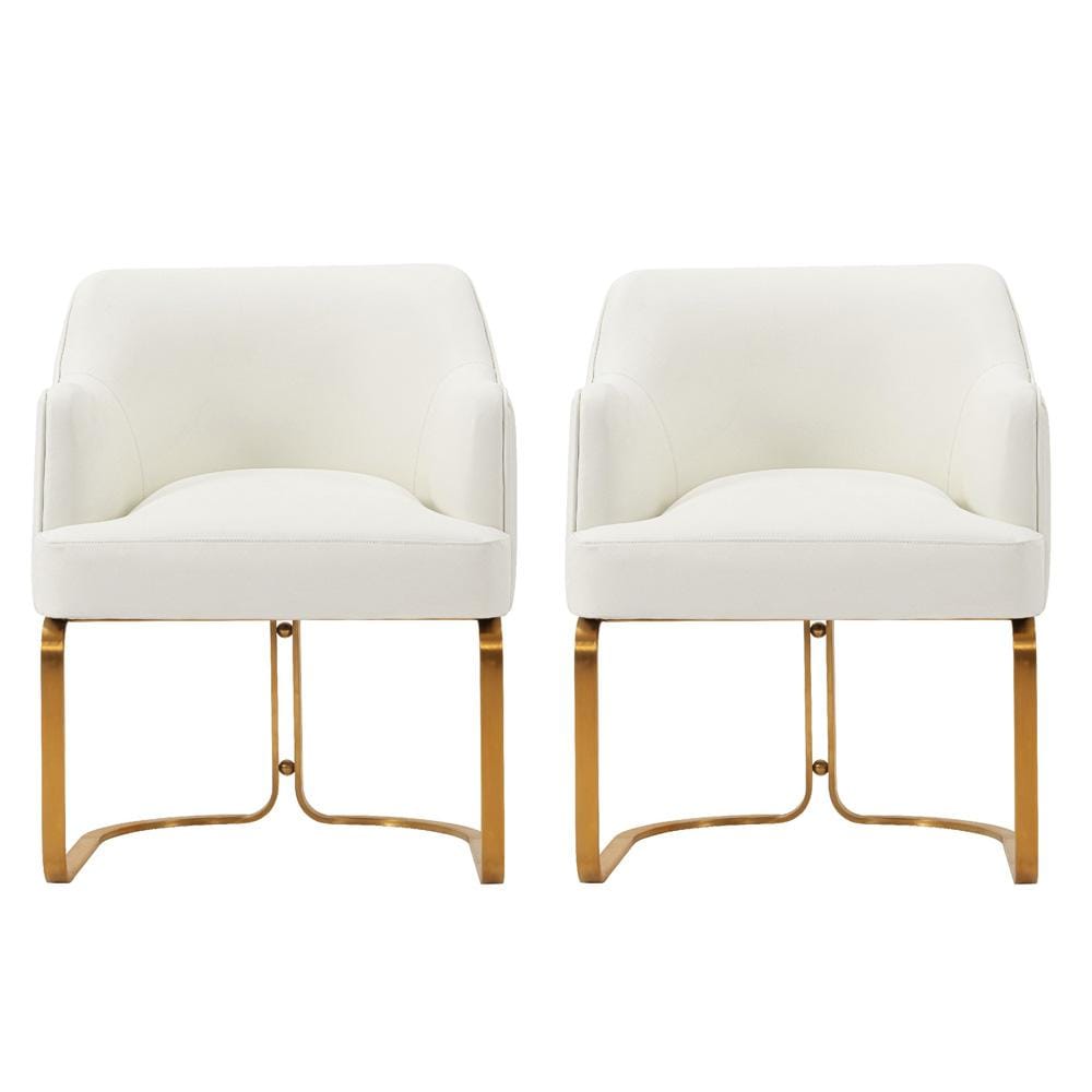 Manhattan Comfort - Raya Leatherette Dining Armchair with Stainless Steel Legs in Cream - Set of 2 - 2-DC078-CR veiw 1