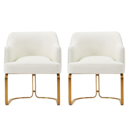 Manhattan Comfort - Raya Leatherette Dining Armchair with Stainless Steel Legs in Cream - Set of 2 - 2-DC078-CR veiw 1