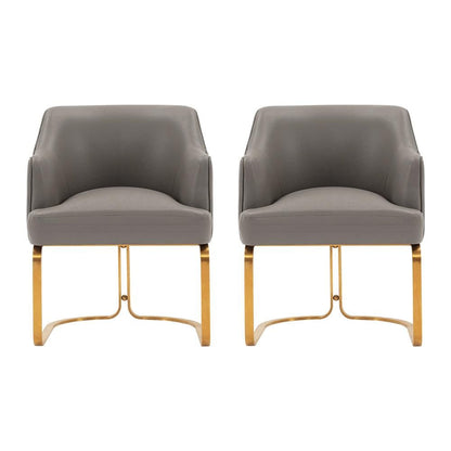 Manhattan Comfort - Raya Leatherette Dining Armchair with Stainless Steel Legs in Taupe - Set of 2 - 2-DC078-TP veiw 1