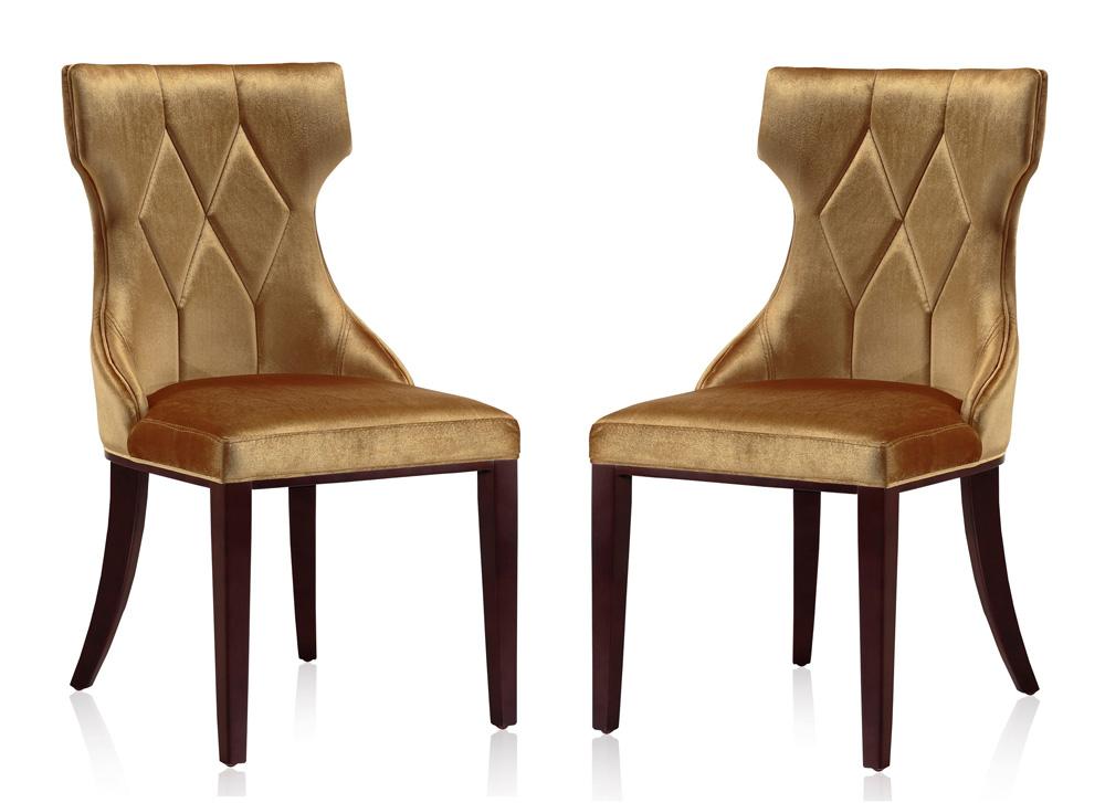 Manhattan Comfort - Reine Velvet Dining Chairs with Beech Wood Legs in Antique Gold and Walnut - Set of 2 - DC007-AG veiw 1