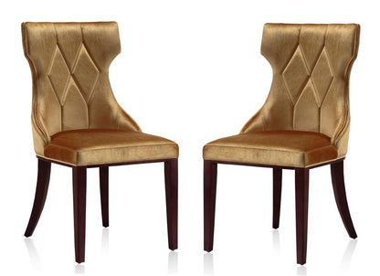 Manhattan Comfort - Reine Velvet Dining Chairs with Beech Wood Legs in Antique Gold and Walnut - Set of 2 - DC007-AG veiw 1