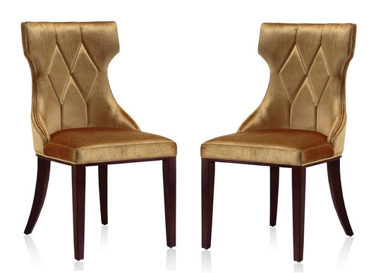Manhattan Comfort - Reine Velvet Dining Chairs with Beech Wood Legs in Antique Gold and Walnut - Set of 2 - DC007-AG veiw 1