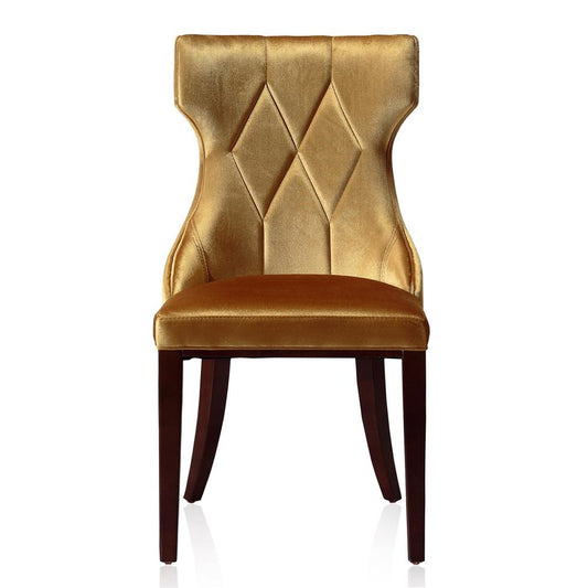 Manhattan Comfort - Reine Velvet Dining Chairs with Beech Wood Legs in Antique Gold and Walnut - Set of 2 - DC007-AG veiw 2