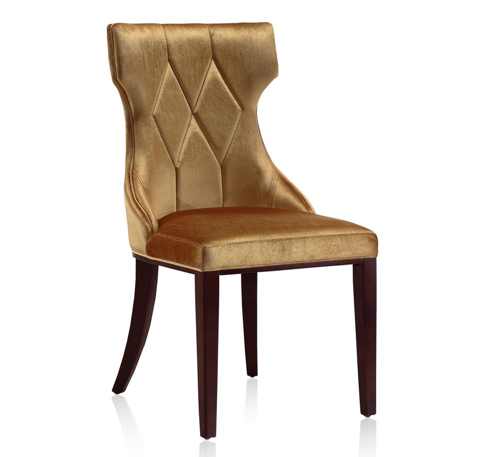 Manhattan Comfort - Reine Velvet Dining Chairs with Beech Wood Legs in Antique Gold and Walnut - Set of 2 - DC007-AG veiw 3